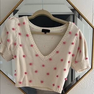 Majorelle crop sweater with pink Pom poms